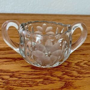 Vintage Sugar Bowl Etched Glass, Lancaster Cornflower